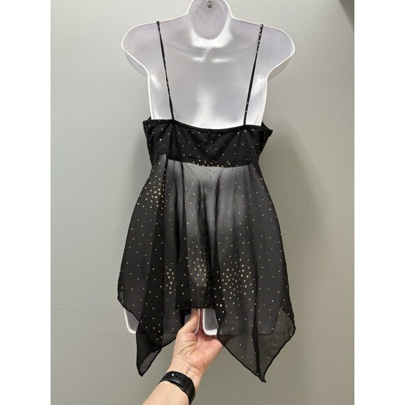 Vtg Y2K Rampage Babydoll Tank M Black Gold Glitter Sheer Fairy Mystical - Picture 2 of 7